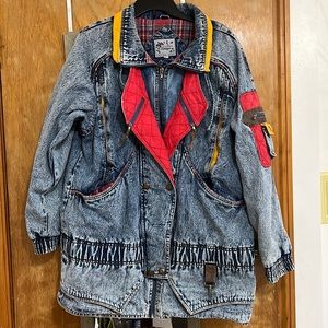 Vintage Acid Wash Denim Coat- Pop of Color!